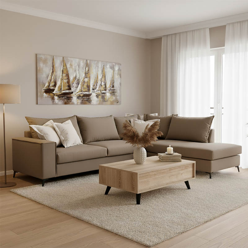 product_pako_168-000027 Γωνιακός καναπές αριστερή γωνία Romantic ύφασμα mocha-cream 290x235x95εκ - Image 1