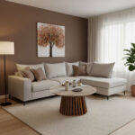 Γωνιακός καναπές αριστερή γωνία Romantic ύφασμα cream-mocha 290x235x95εκ