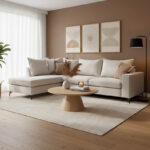 Γωνιακός καναπές δεξιά γωνία Romantic ύφασμα cream-mocha 290x235x95εκ