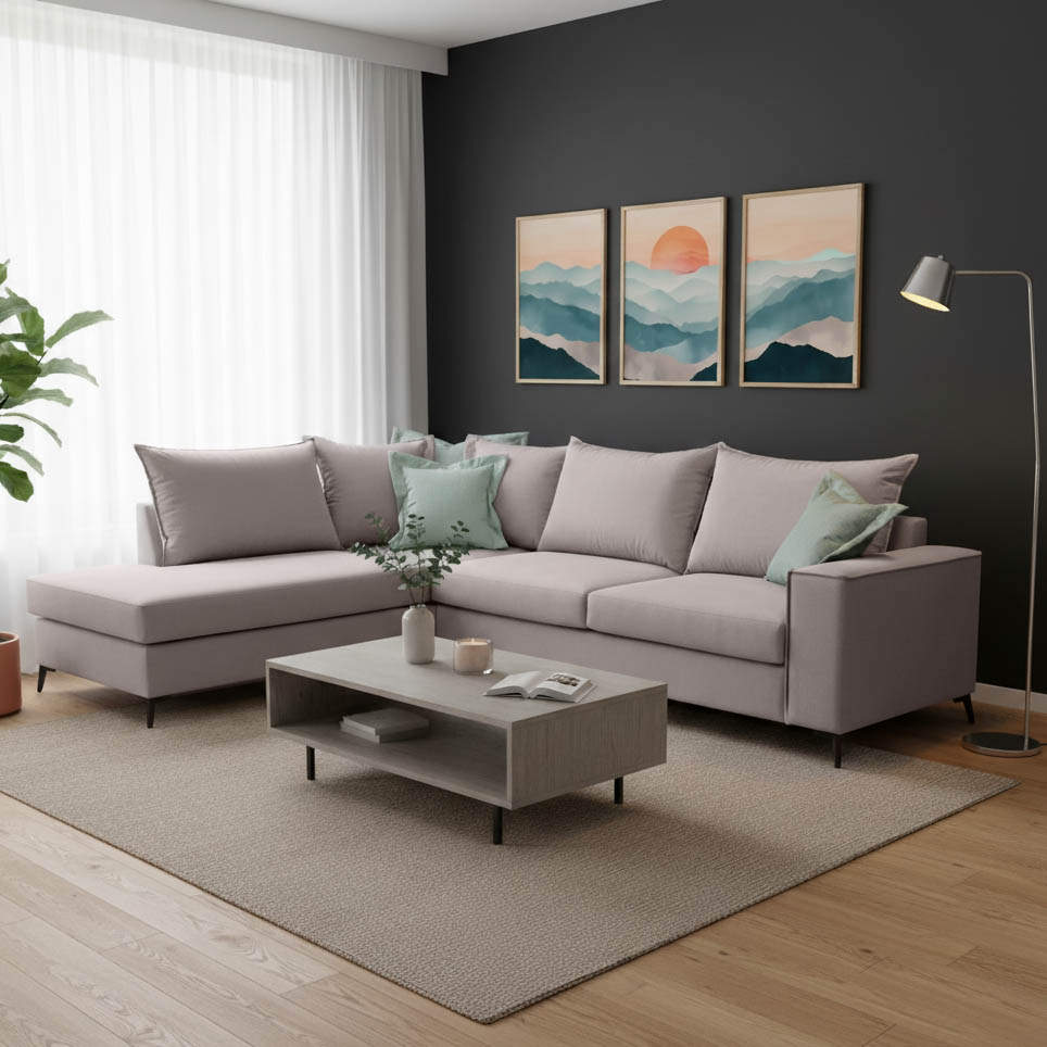 product_pako_168-000032 Γωνιακός καναπές δεξιά γωνία Romantic ύφασμα elephant-ciel 290x235x95εκ - Image 1
