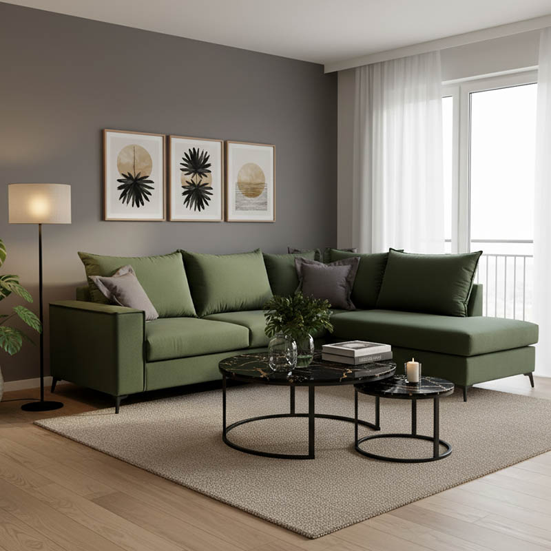product_pako_168-000033 Γωνιακός καναπές αριστερή γωνία Romantic ύφασμα κυπαρισσί-ανθρακί 290x235x95εκ - Image 1