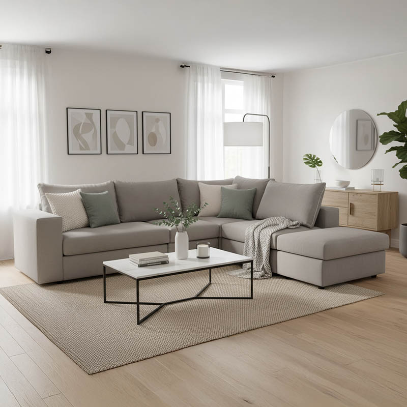 product_pako_168-000062 Πολυμορφικός-αναστρέψιμος καναπές London γκρι ύφασμα με μαξιλάρια σε απόχρωση ανοιχτό γκρι 296x246x95εκ - Image 1
