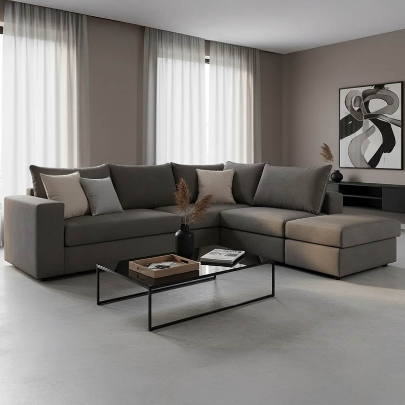 product_pako_168-000063 Πολυμορφικός-αναστρέψιμος καναπές London ποντικί χρώμα ύφασμα με μαξιλάρια σε απόχρωση ανοιχτό γκρι 296x246x95εκ - Image 1