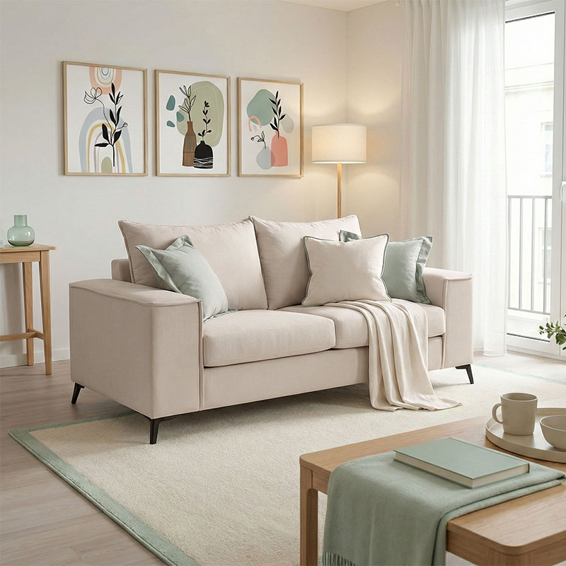 product_pako_168-000077 Καναπές Verona 2θέσιος κρεμ ύφασμα με μαξιλάρια σε μέντα απόχρωση 173x93x100εκ - Image 1