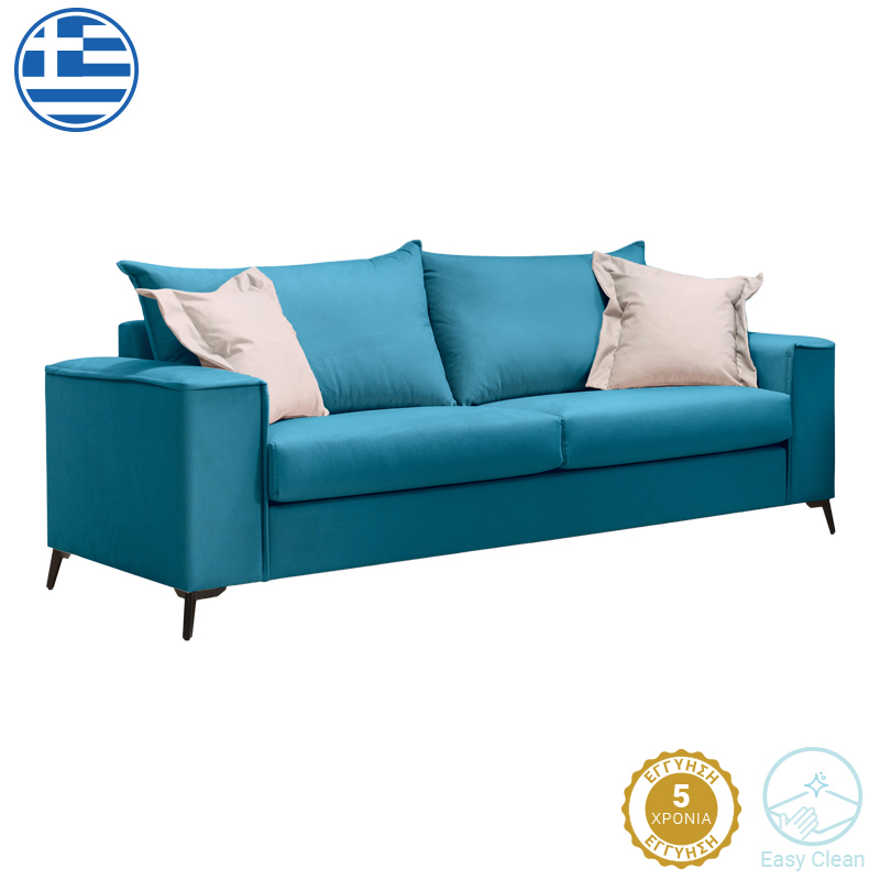 product_pako_168-000086 Καναπές Verona 3θέσιος πετρόλ ύφασμα με μαξιλάρια σε μπεζ απόχρωση 225x93x100εκ - Image 1