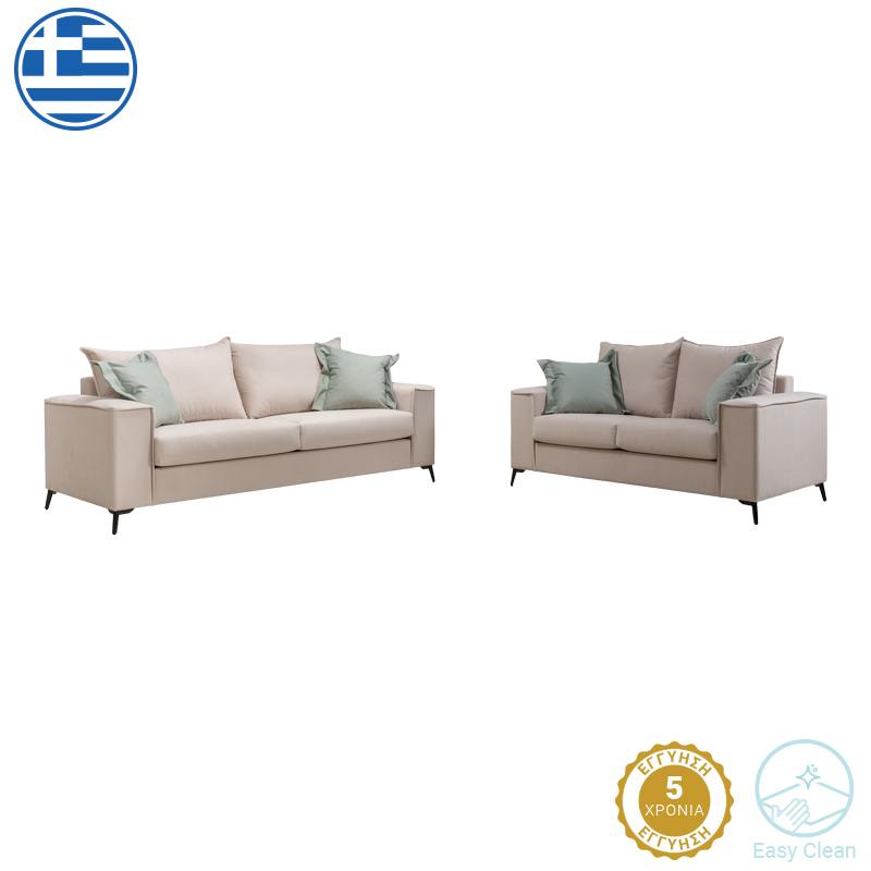 product_pako_168-000093 Σετ σαλονιού 2τεμ Verona κρεμ ύφασμα με μαξιλάρια σε μέντα απόχρωση - Image 1