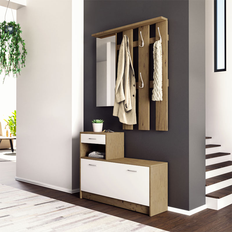 product_pako_173-000022 Έπιπλο εισόδου Jamie καρυδί-λευκό 100x27,5x187εκ - Image 1