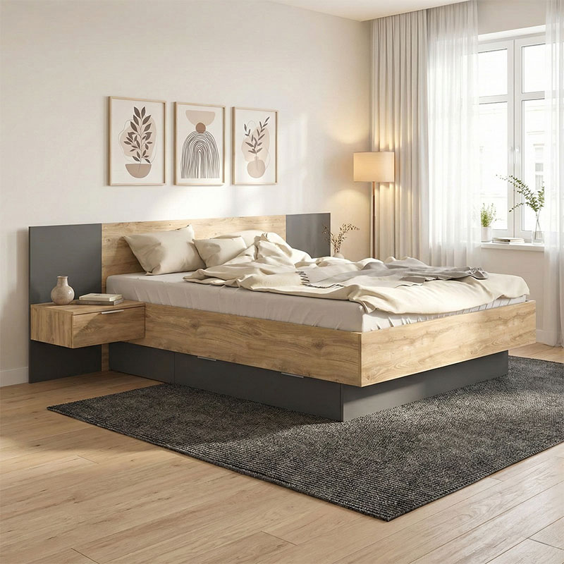 product_pako_173-000052 Κρεβάτι διπλό Kantri σε sonoma - γκρι απόχρωση 160x200εκ - Image 1