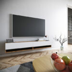 Έπιπλο τηλεόρασης επιτοίχιο Handra λευκό-oak 180x31,5x29,5εκ - Image 2