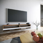 Έπιπλο τηλεόρασης επιτοίχιο Handra λευκό-oak 180x31,5x29,5εκ - Image 3