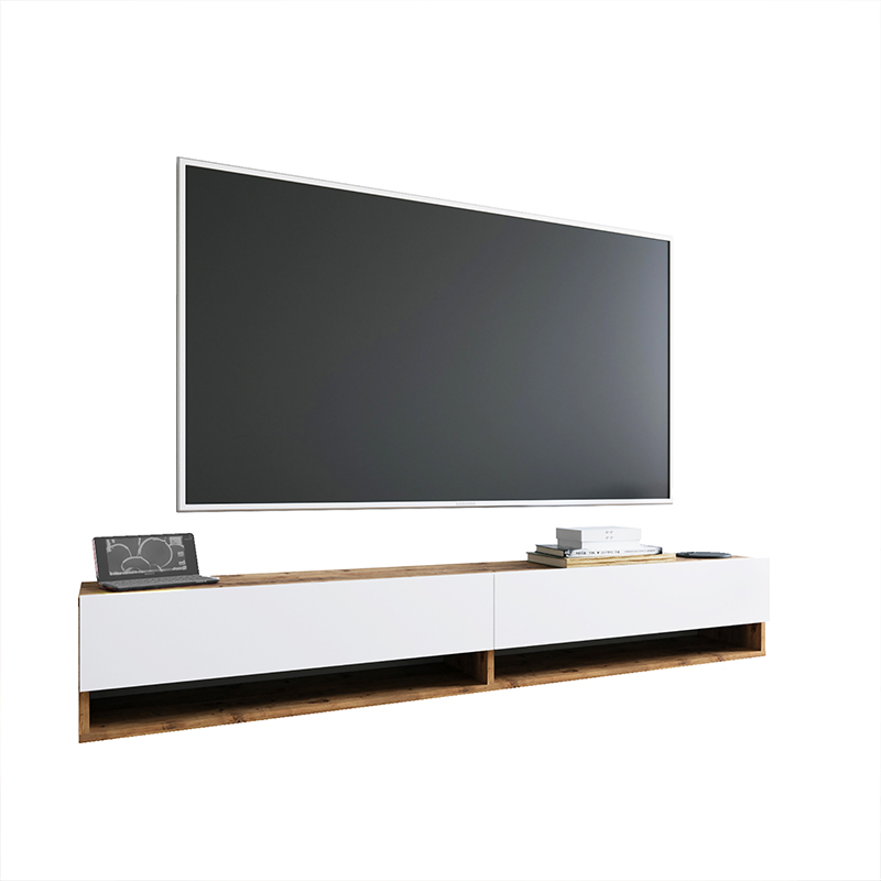 product_pako_176-000002 Έπιπλο τηλεόρασης επιτοίχιο Handra λευκό-oak 180x31,5x29,5εκ - Image 1