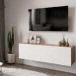 Έπιπλο τηλεόρασης επιτοίχιο Serit λευκό-oak 100x31,5x29,5εκ - Image 2
