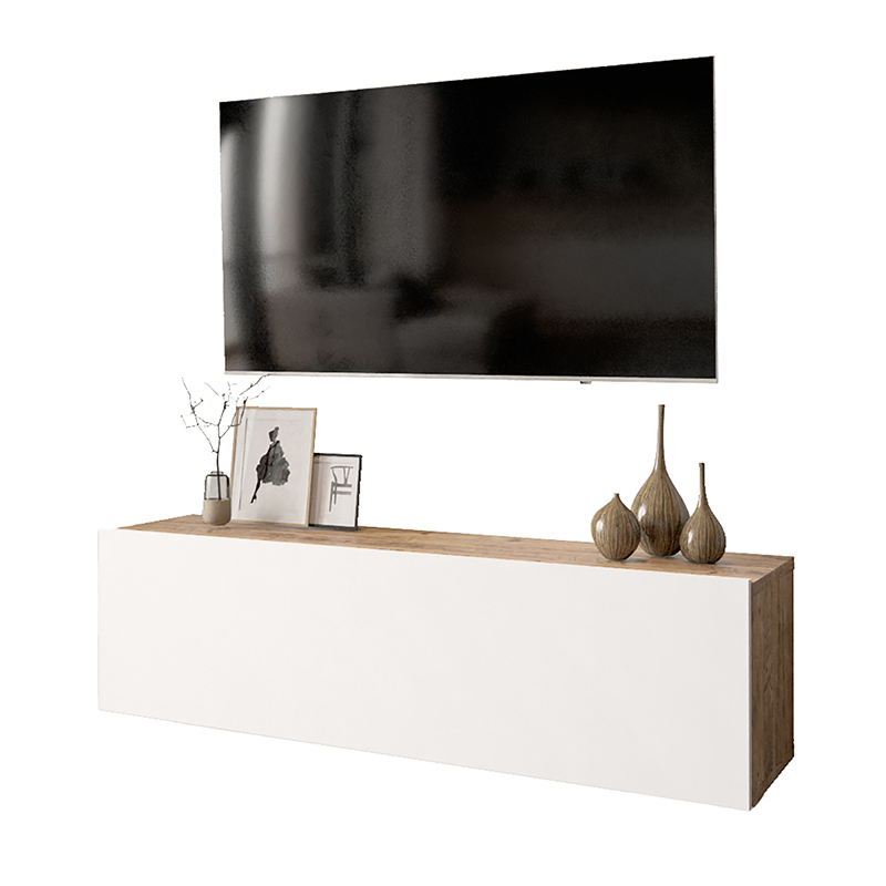 product_pako_176-000006 Έπιπλο τηλεόρασης επιτοίχιο Serit λευκό-oak 100x31,5x29,5εκ - Image 1
