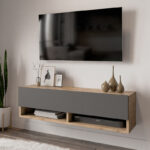 Έπιπλο τηλεόρασης επιτοίχιο Roscoe ανθρακί-oak 100x31,5x29εκ - Image 2