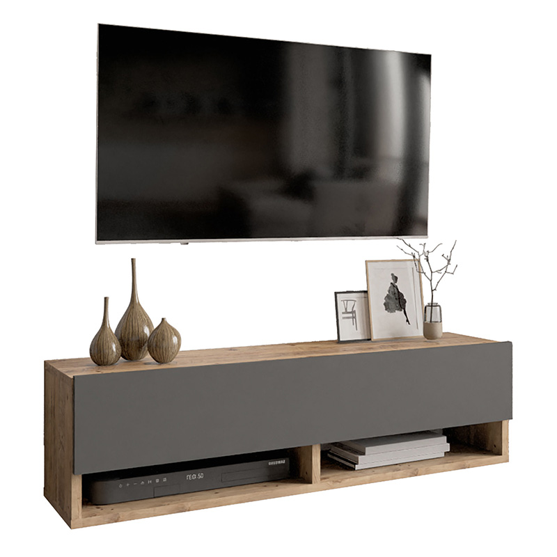 product_pako_176-000022 Έπιπλο τηλεόρασης επιτοίχιο Roscoe ανθρακί-oak 100x31,5x29εκ - Image 1