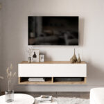 Έπιπλο τηλεόρασης επιτοίχιο Roscoe λευκό-oak 100x31.5x29.5εκ - Image 4