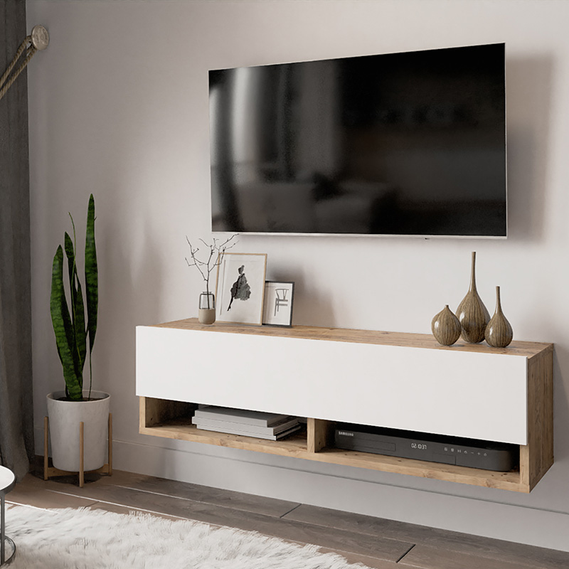 product_pako_176-000031 Έπιπλο τηλεόρασης επιτοίχιο Roscoe λευκό-oak 100x31.5x29.5εκ - Image 1
