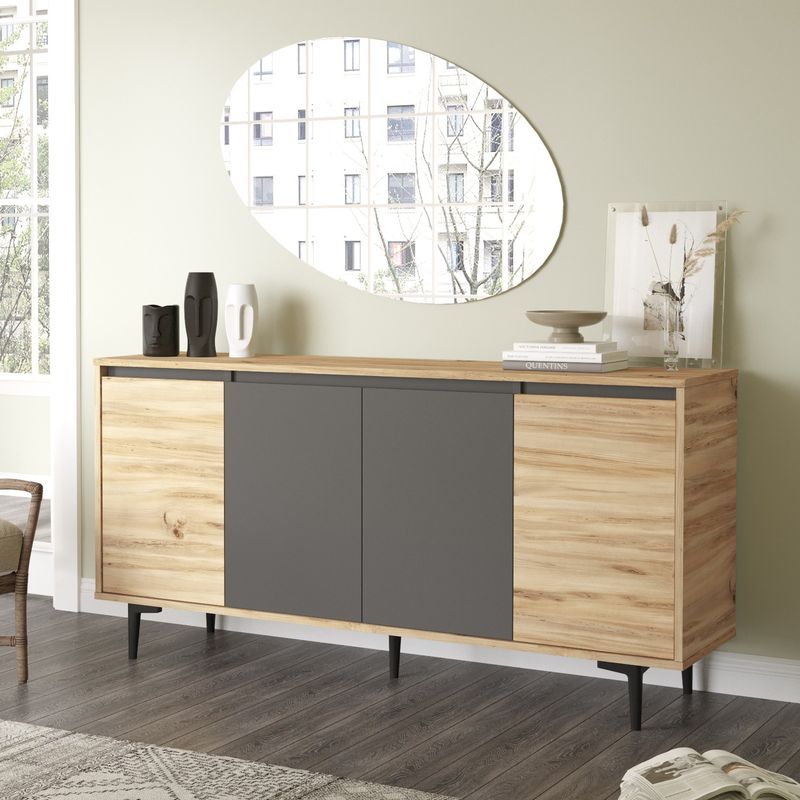 product_pako_176-000036 Μπουφές Augusta oak-ανθρακί 160x40x78.5εκ - Image 1