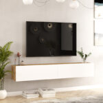 Έπιπλο τηλεόρασης επιτοίχιο Dello λευκό-oak 180x31.6x29.6εκ