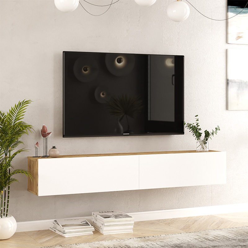 product_pako_176-000059 Έπιπλο τηλεόρασης επιτοίχιο Dello λευκό-oak 180x31.6x29.6εκ - Image 1