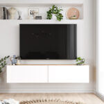 Έπιπλο τηλεόρασης επιτοίχιο Serit λευκό-sonoma 140x31.6x29.6εκ - Image 3