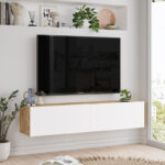 Έπιπλο τηλεόρασης επιτοίχιο Serit λευκό-sonoma 140x31.6x29.6εκ - Image 4
