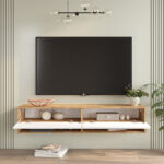 Έπιπλο τηλεόρασης επιτοίχιο Roscoe λευκό-sonoma 140x31.6x29.6εκ - Image 2