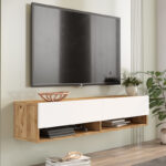 Έπιπλο τηλεόρασης επιτοίχιο Roscoe λευκό-sonoma 140x31.6x29.6εκ - Image 3