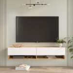 Έπιπλο τηλεόρασης επιτοίχιο Roscoe λευκό-sonoma 140x31.6x29.6εκ - Image 4
