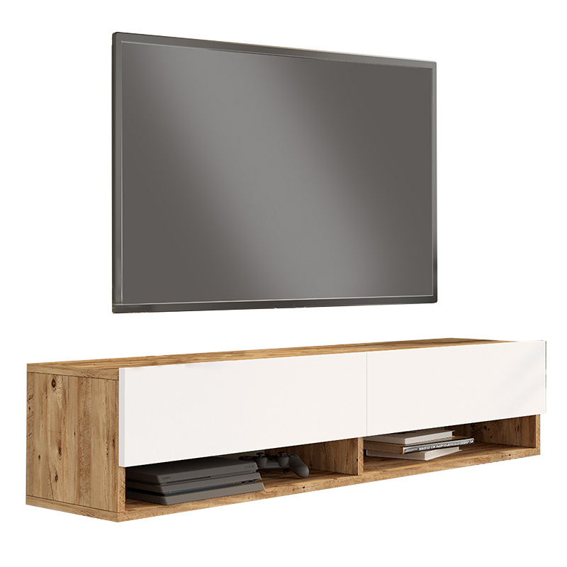product_pako_176-000065 Έπιπλο τηλεόρασης επιτοίχιο Roscoe λευκό-sonoma 140x31.6x29.6εκ - Image 1