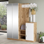 Έπιπλο εισόδου Doorse μελαμίνης λευκό-oak 147.5x35x180εκ - Image 2