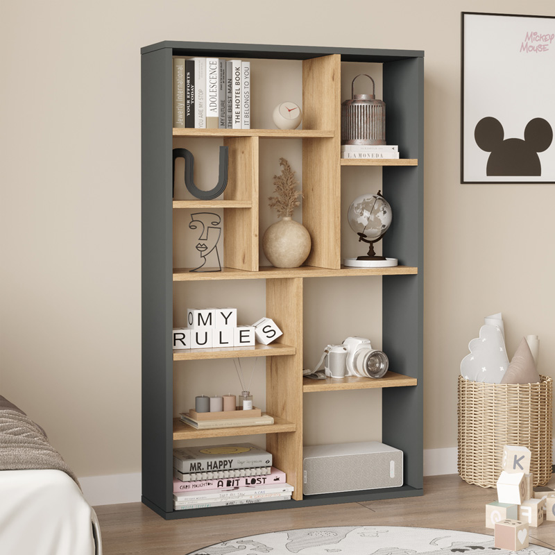 product_pako_176-000201 Βιβλιοθήκη Boteca 10θέσεων σε oak-ανθρακί απόχρωση 75x22x123.6εκ - Image 1