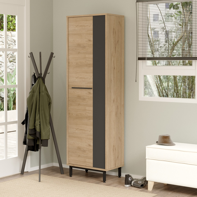product_pako_176-000207 Παπουτσοθήκη Scarpiera 18 ζευγών σε φυσικο-ανθρακι απόχρωση 57.2x35.5x185.6εκ - Image 1