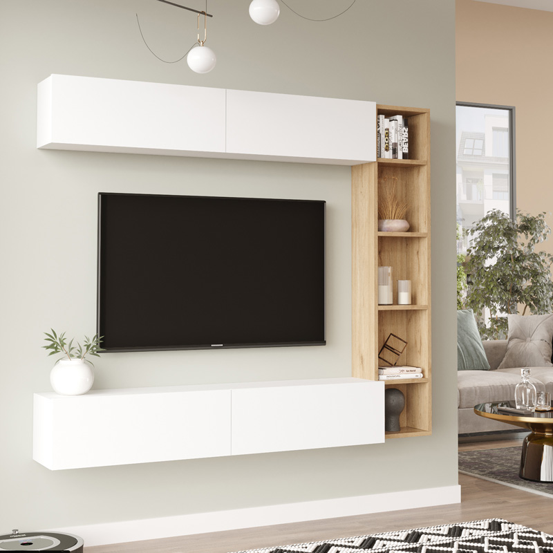 product_pako_176-000217 Σύνθετο σαλονιού Compo επιτοίχιο σε oak-λευκό απόχρωση 169,10x25,8x143.5εκ - Image 1
