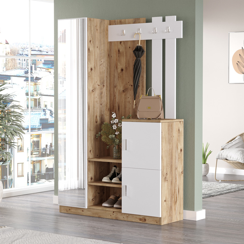 product_pako_176-000219 Έπιπλο εισόδου Saron με καθρέπτη σε oak-λευκή απόχρωση 113x35x180εκ - Image 1