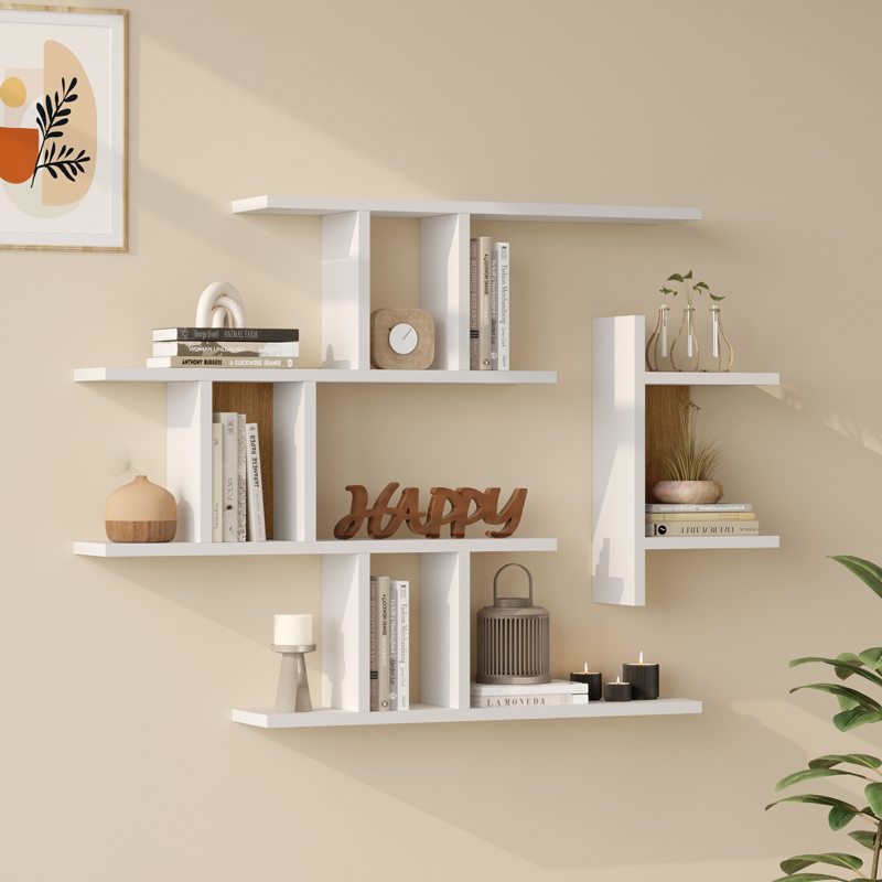 product_pako_176-000237 Ραφιέρα τοίχου Ledia λευκό με oak 110,6x14,5x78εκ - Image 1