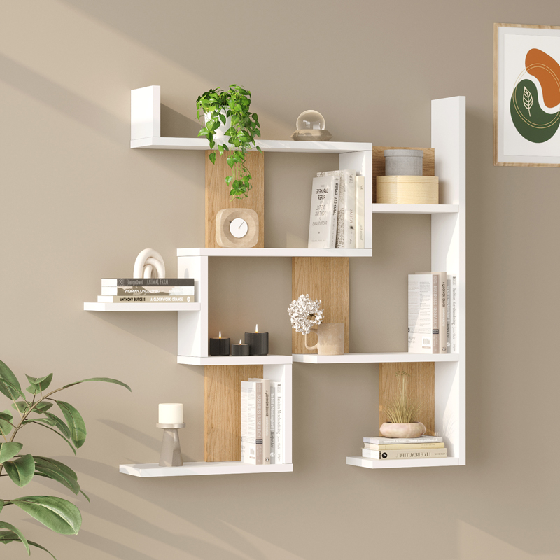 product_pako_176-000239 Ραφιέρα τοίχου Maze λευκό με oak 93,3x14,5x90εκ - Image 1