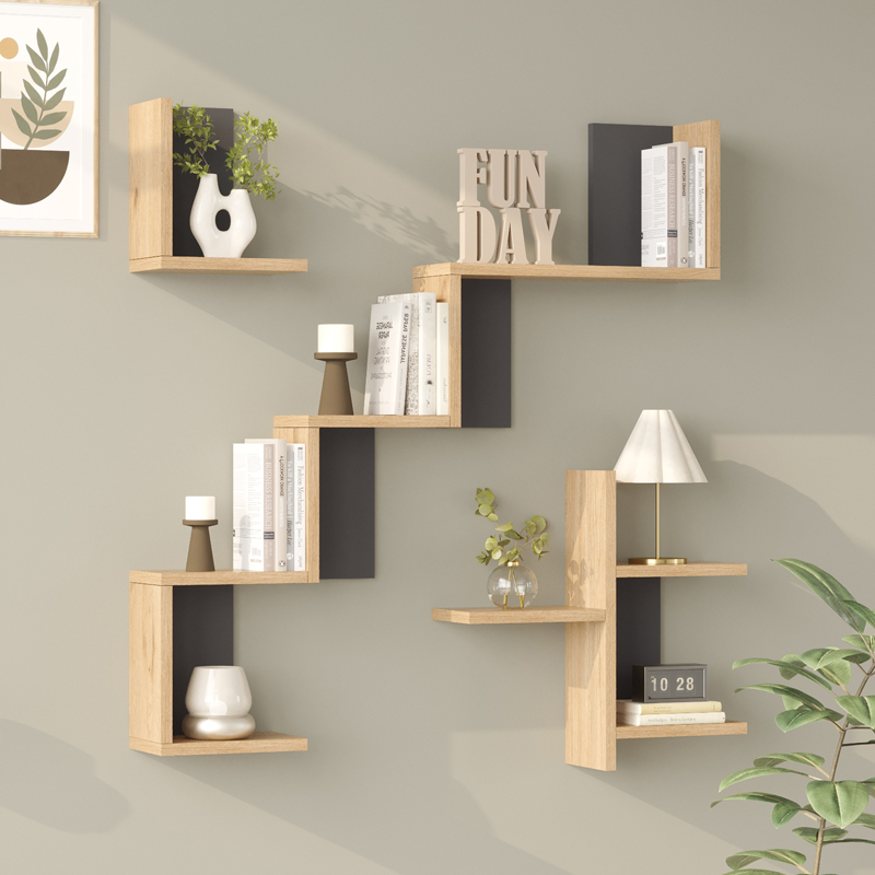 product_pako_176-000242 Ραφιέρα τοίχου Verso oak με ανθρακί 99,4x14,5x103εκ - Image 1