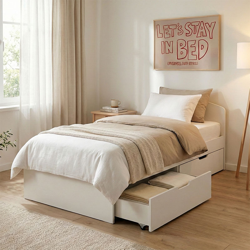 product_pako_184-000075 Κρεβάτι Regan με αποθηκευτικό χώρο σε λευκή απόχρωση 90x200εκ - Image 1