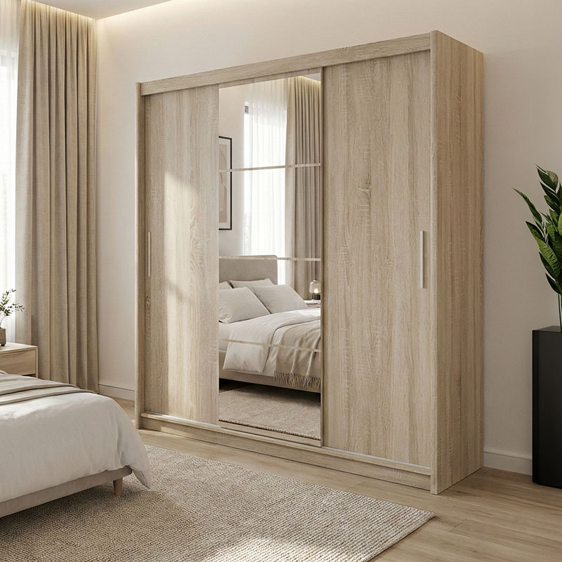 product_pako_192-000024 Ντουλάπα ρούχων Elodie τρίφυλλη καθρέπτης συρόμενη sonoma 200x61x216εκ - Image 1