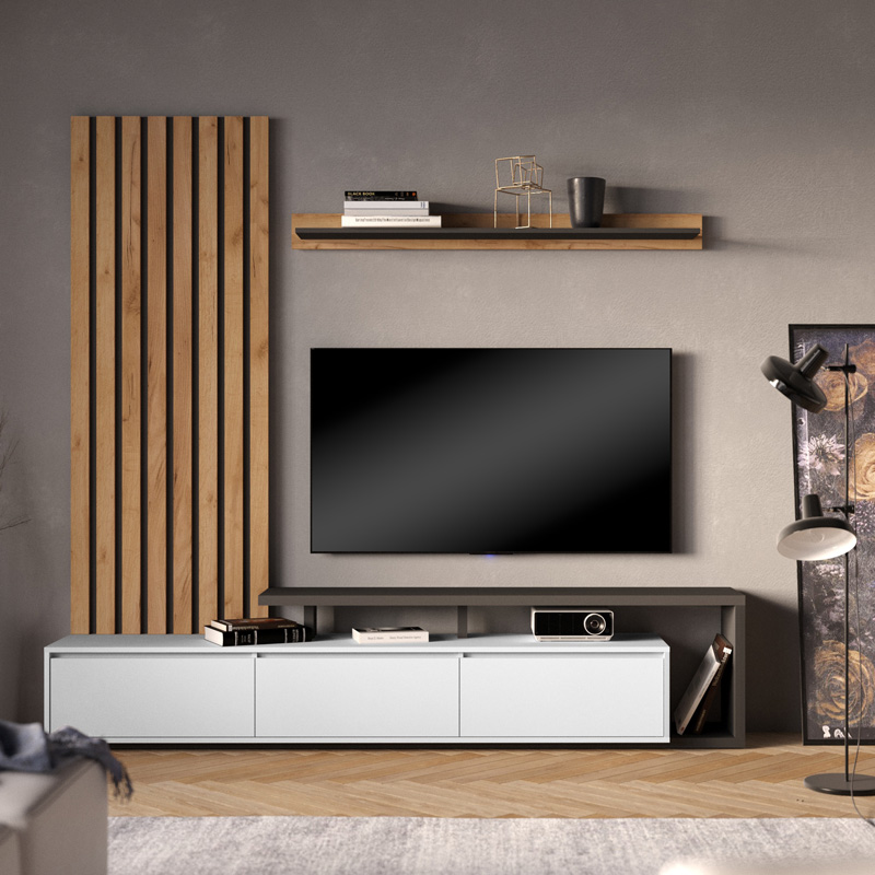 product_pako_192-000037 Σύνθετο σαλονιού Claironse σε φυσική απόχρωση-ανθρακί-ανοιχτό γκρι 225x37.6x210εκ - Image 1