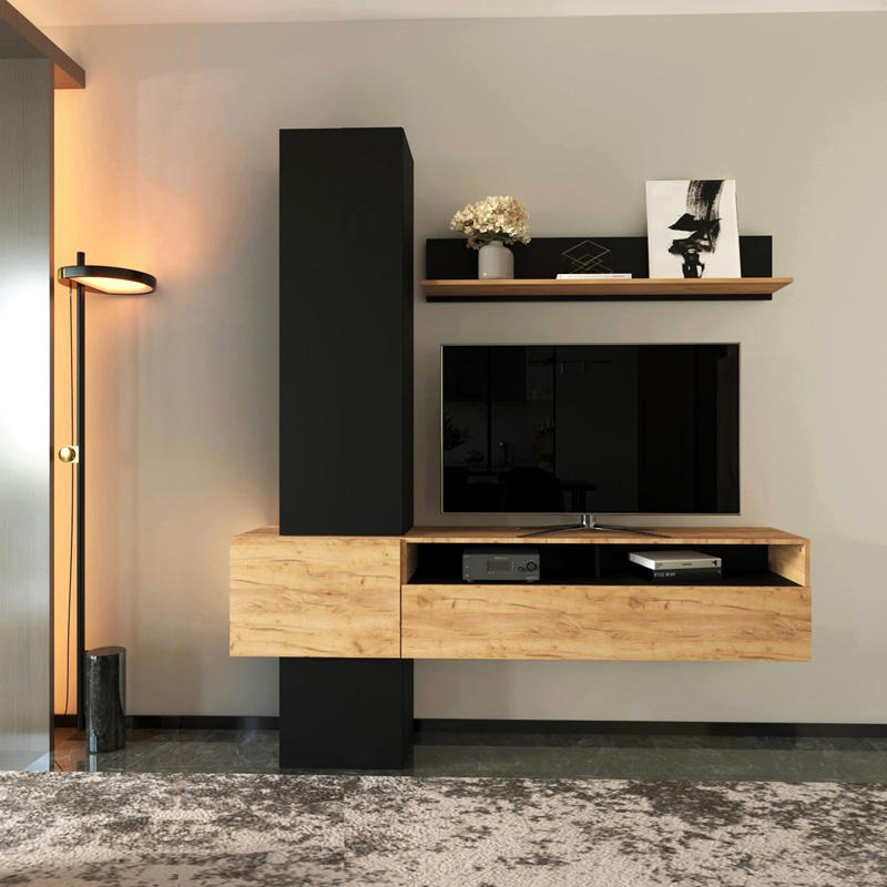 product_pako_192-000046 Σύνθετο σαλονιού Wendy σε oak-μαύρη απόχρωση 195.1x37.3x219.1εκ - Image 1