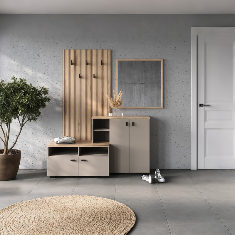 product_pako_192-000049 Έπιπλο εισόδου Ebro σε oak-cappuccino απόχρωση 150.3x41.2x204.7εκ - Image 1