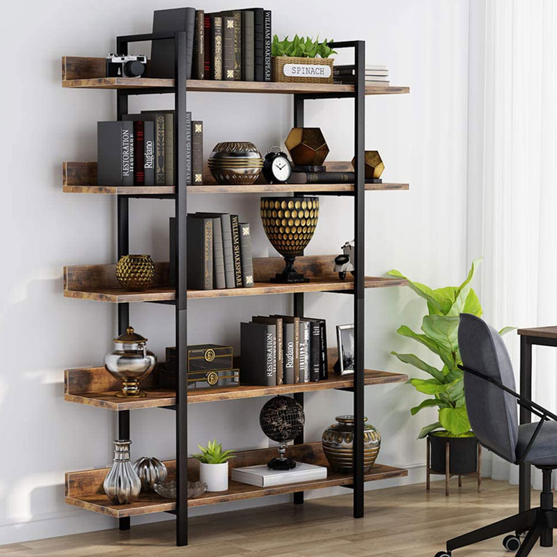product_pako_197-000035 Βιβλιοθήκη Almond καρυδί-μαύρο 119x27x185εκ - Image 1