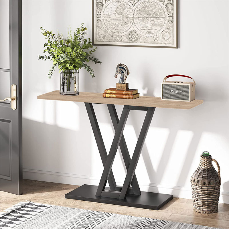 product_pako_197-000227 Κονσόλα Wirmo φυσικό-μαύρο μελαμίνης-πόδι μαύρο μέταλλο 110x30x80εκ - Image 1