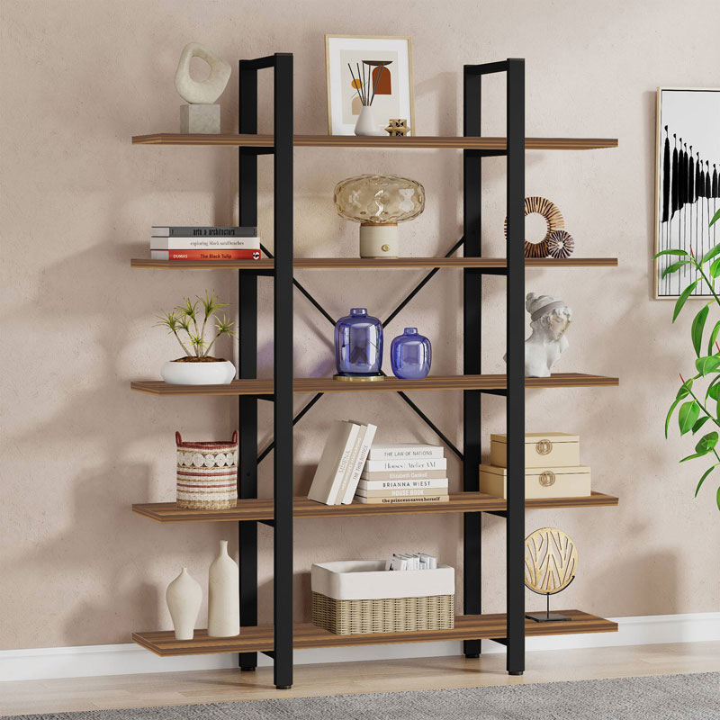 product_pako_197-000228 Βιβλιοθήκη Esthon καρυδί-μαύρο μέταλλο 120x32x184εκ - Image 1