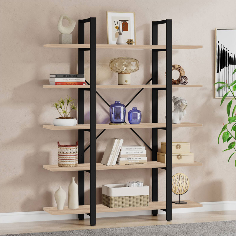 product_pako_197-000229 Βιβλιοθήκη Esthon φυσικό-μαύρο μέταλλο 120x32x184εκ - Image 1