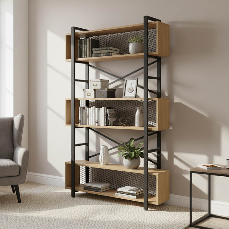 product_pako_197-000291 Βιβλιοθήκη Fifer σε oak-μαύρη απόχρωση 120x28x185εκ - Image 1