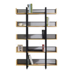 Βιβλιοθήκη Musha μέταλλο μαύρο με oak απόχρωση 120x27x185εκ - Image 2