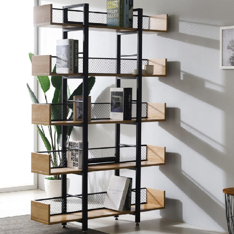 product_pako_197-000299 Βιβλιοθήκη Musha μέταλλο μαύρο με oak απόχρωση 120x27x185εκ - Image 1
